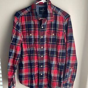 American Eagle Outfitters Men Plaid Flannel Button Down Two Pocket Shirt-S/P